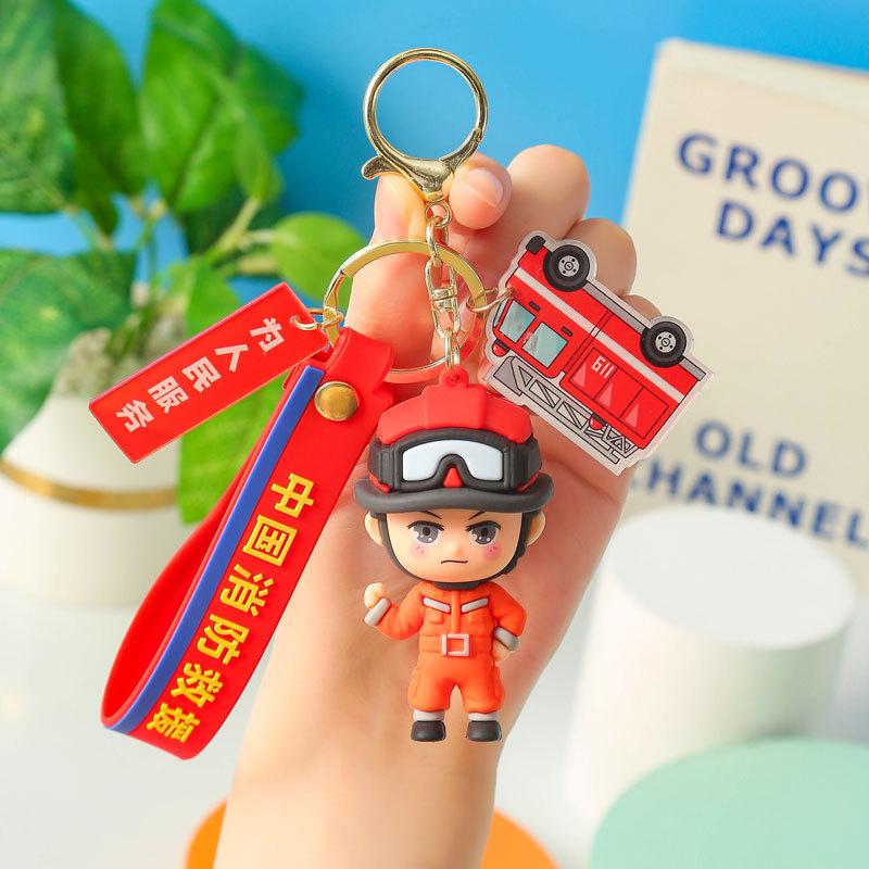 Firefighter Keychain: Cute 3D Traffic Police Pendant, Fashionable Event Gift