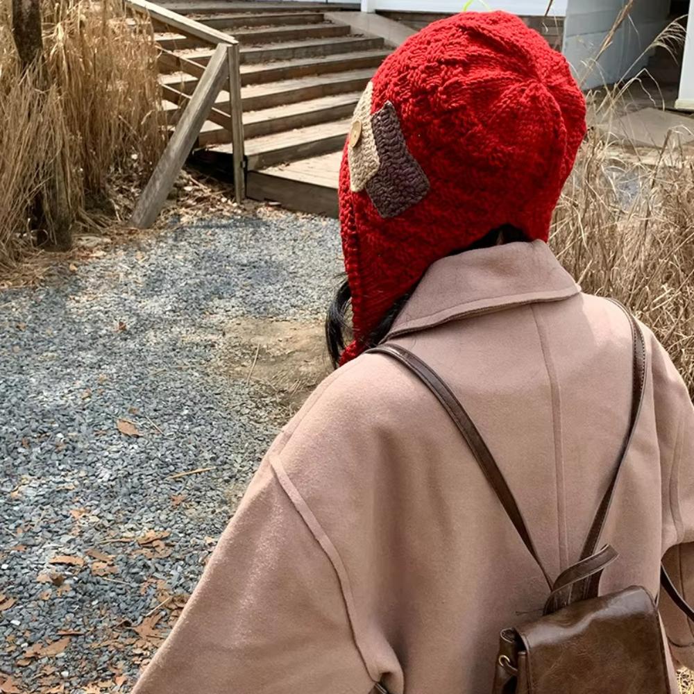 Keep Warm Knitted Hat with Long Tassels Harajuku Designed Pullover Hat Ear Protection Hat  Daily