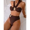 Swimsuit Women Sexy Halter Metal Water Droplet Push Up Pleate High Waist Bikini Set Bathing Suit Two Piece Swimwear