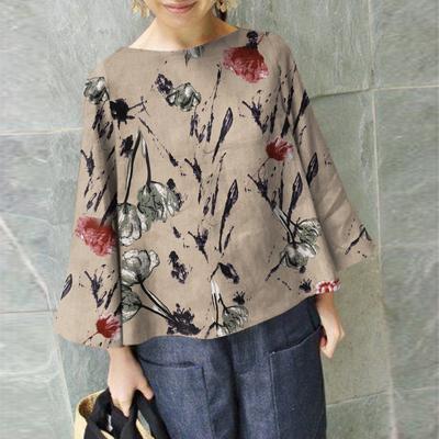 New Autumn Printed Round Neck Long Sleeve Retro Printed Top
