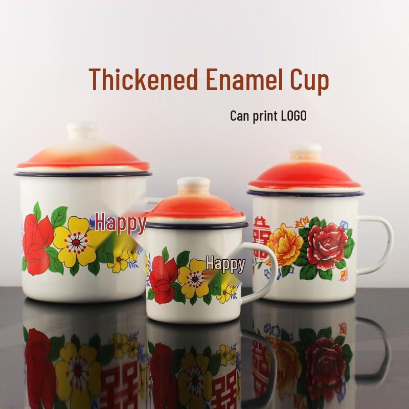 OLOEY Retro Floral Enamel Mug with Lid