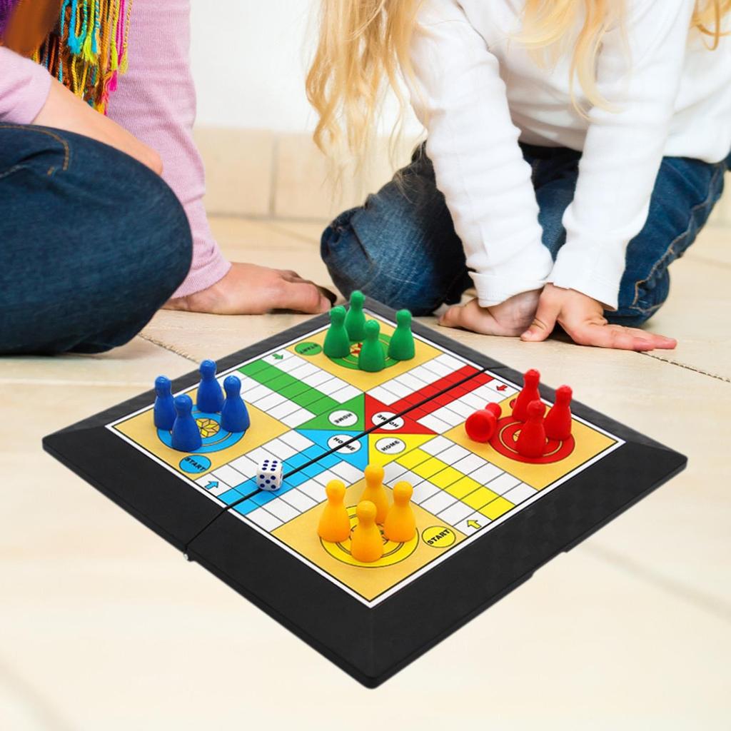 Ludo Game Set Strategy Game Parent Child Interaction with Foldable Board Travel Family Game for Teens Kids Children Party Toy