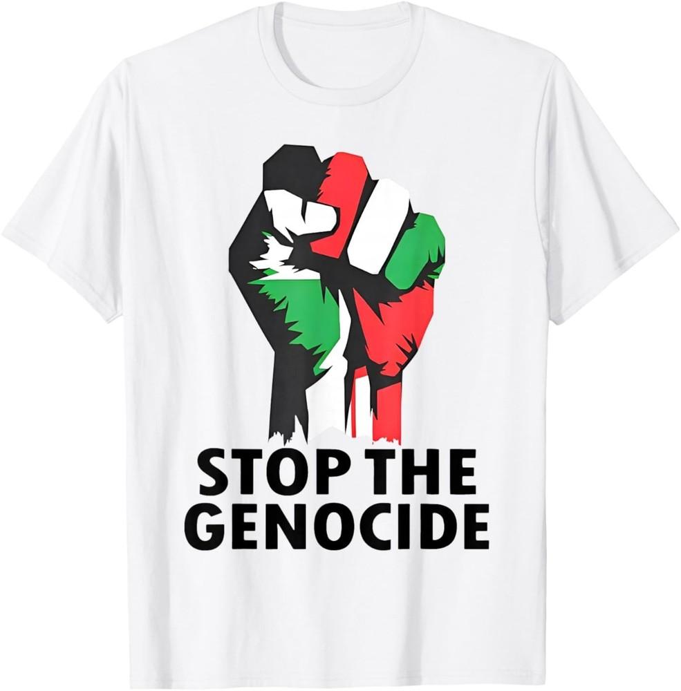 Stop The Genocide Palestine Hand Flag Unisex T-Shirt L