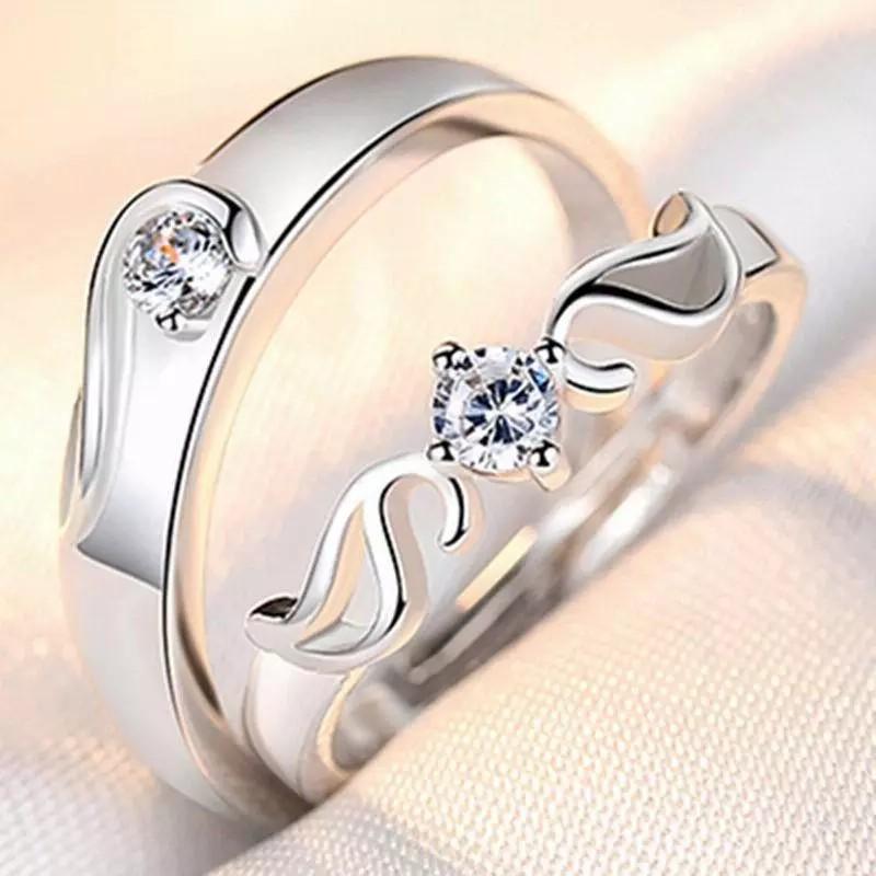 1 pair/pack Fanshion Couple Rings Simple Pair Rings Simulation Diamond Ring Open Size Zircon Classic Ring Couple Wedding Rings Jewelry Gift