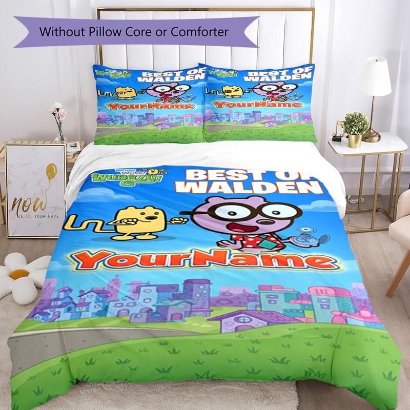 Wow! Wow! Wubbzy Customize your name Bedding Set Breathable Duvet Cover with Pillowcases Home Decoration Birthday Gift
