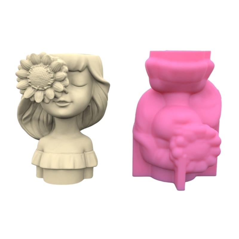 Little Girl Flowerpot Silicone Mold Concrete Candlestick Resin Mould  Vase Succulent Planter Molds Craft Decoration