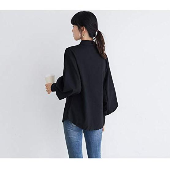 Lopuks Volume Sleeve Shirt Long Women's Blouse, Sleeve, Figure-Flattering (Black, L)