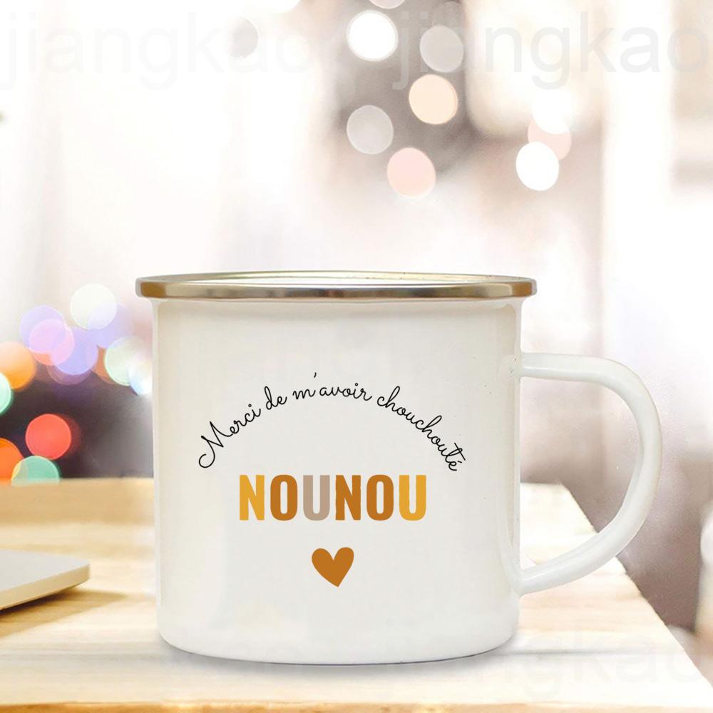 Thank You for Pampering Me Nanny Printed Mugs Creative Coffee Cups Drinks Water Cup Enamel Mug Handle Drinkware Gift for Nounou