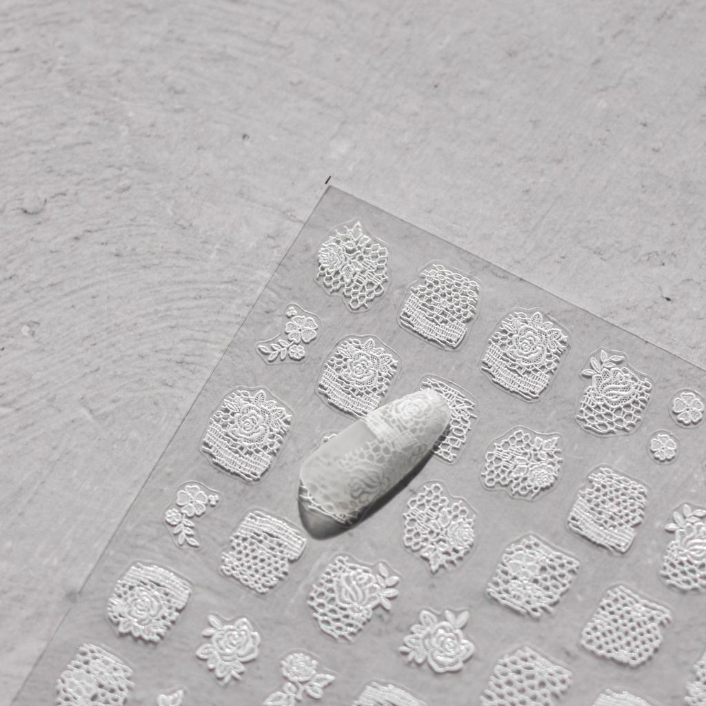 Exquisite Lace Fabric Sheet Nail Art Stickers Black White Rose Nail Decorations Decals DIY Manicure Accessories
