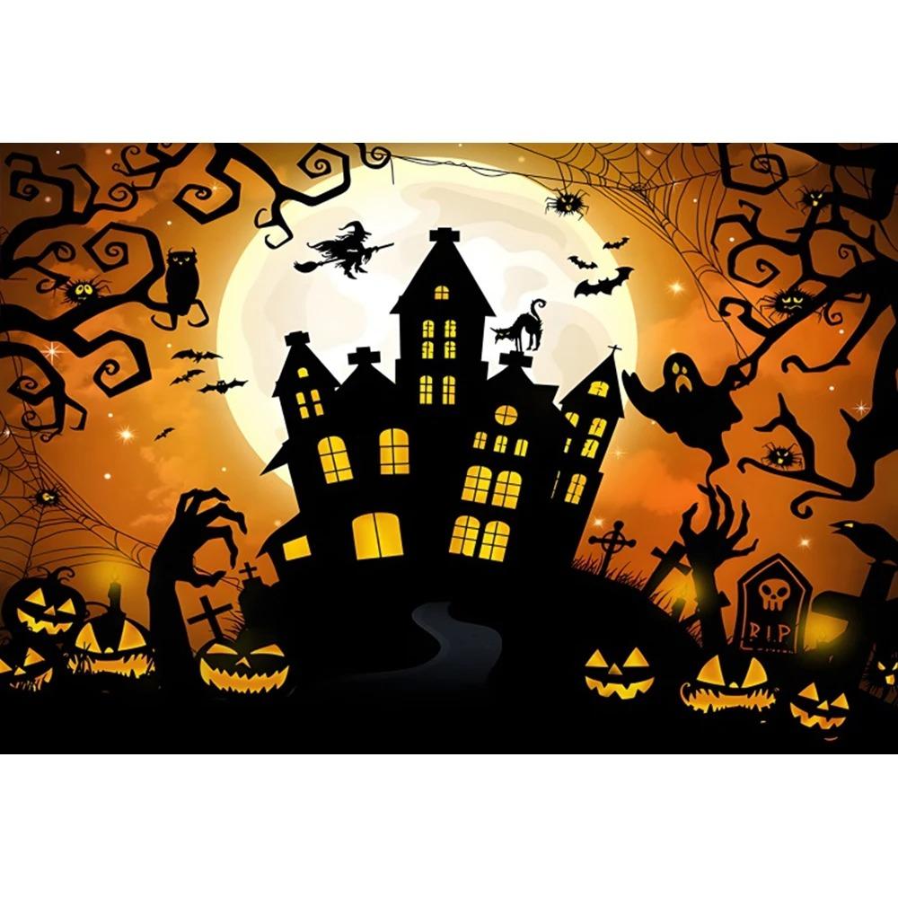 Halloween Party Decoration Hanging Cloth Pumpkin Witch Bat Castle Full Moon Night Photography Background Not Room Decoration
