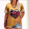 Summer V-neck 3D Love Sunflower Printed Top Fashionable Casual Short Sleeved Women's T-shirts