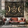 Pentagram Tapestry with Triple Moon and Floral Design – Witchy Occult Wall Decor for Altar Meditation Room or Boho Gothic Witch Gift