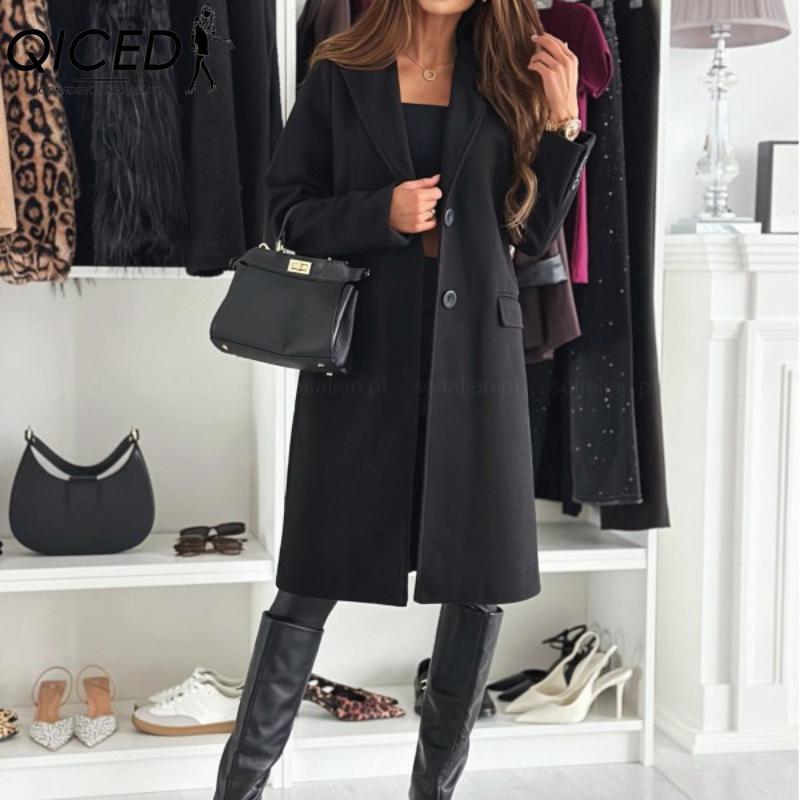 

QICED Женские винтажные повседневные куртки и пальто с принтом «клетка», с длинным рукавом, с воротником поло, на осень-зиму XXL чёрный