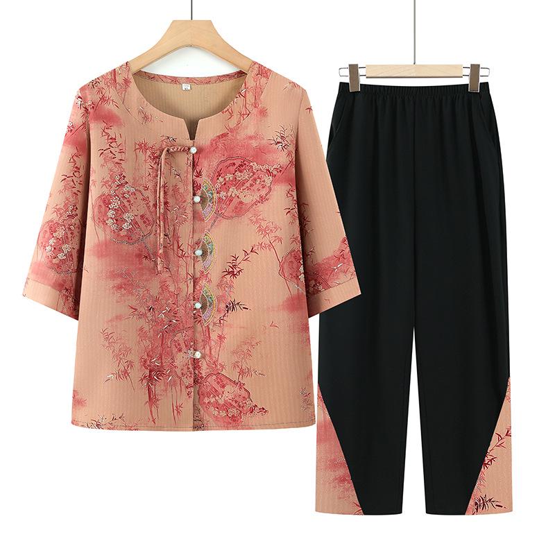 

Summer Wear for Elderly Women: Grandma s Shirt, Seven-Sleeved, Plus Size Cardigan, Mom s Summer Top, Senior Ladies Apparel 5XL (Recommended for 145-160 Jin) червоний