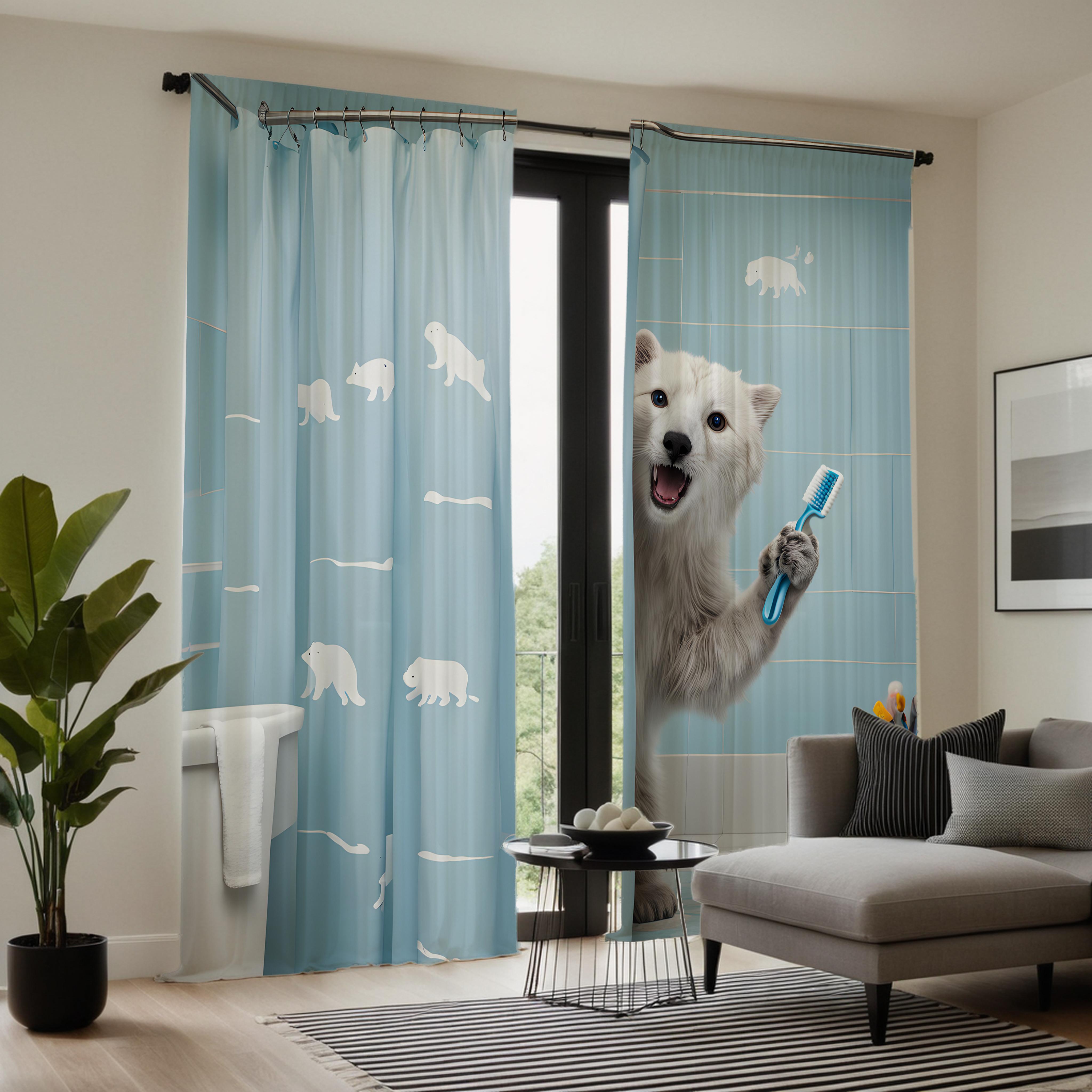 

2 шт. HD Polar Bear декоративная занавеска с кистью Синяя завязка цифровая печать занавеска Украшение дома стиль Украшение гостиной W52H63inchW132H160cm