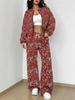 Striped Autumn And Winter New European And American Women'S Clothing Pink Flower Printing Suit Women
