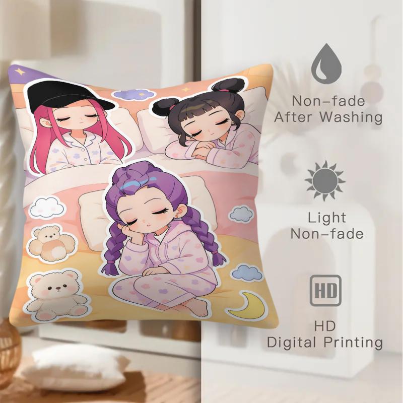 Kpop Style Throw Pillow Decorative Cushion Chibi Anime Girl Sleepover Print For Sofa Bedroom Car Living Room Soft Nap Pillow For Teens