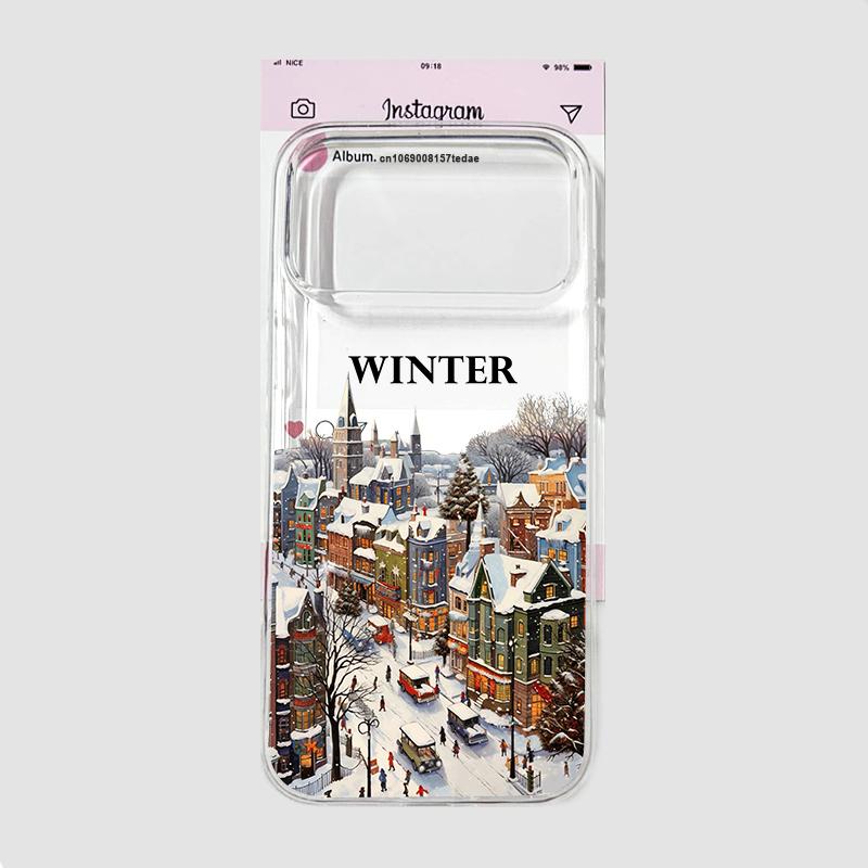Vintage City Winter Street Snow Scene Case for IPhone 17 AIR 16 15 14 13 12 11 Pro Max X 7 8 Plus 16E Transparent Soft TPU Cover