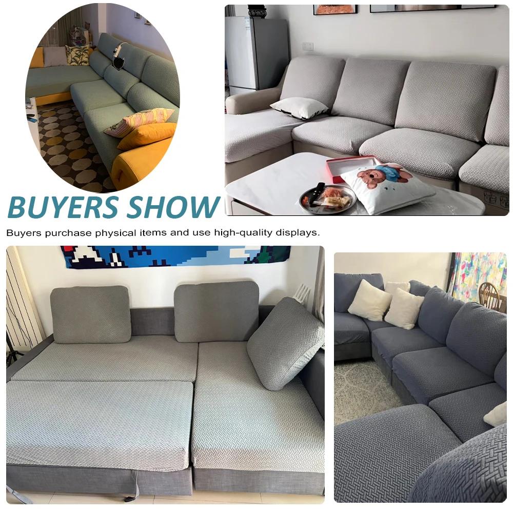 Jacquard Stretch Fabric Sofa Cover Plain Seat Couch Covers for Sofa Living Room Removable Seat Case Chaise Lounge Slipcover Pets