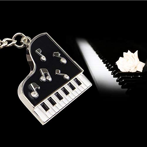 VIEAURA Piano Keychain Pair, Cute Musical Note Design, Gift, Silver and Black, Set of 2