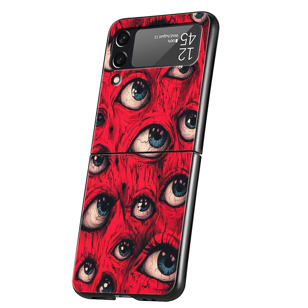 Hard PC Phone Case For Samsung Galaxy Z Flip 7 6 5 4 Black Cover For Galaxy Z Flip 3 Foldable Capas Trendy Cool Eyes Creative