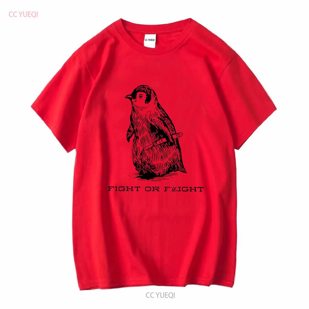 Fight Or Flight Funny Penguin Pun Meme T Shirt Long Short Sleeves Vintage Washed Unisex Casual Slightly Versatile Stylish
