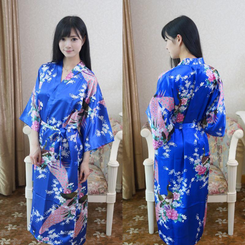 Damen Übergröße Pfau Tang Anzug Seiden-Ausgabe Bademantel Pyjama