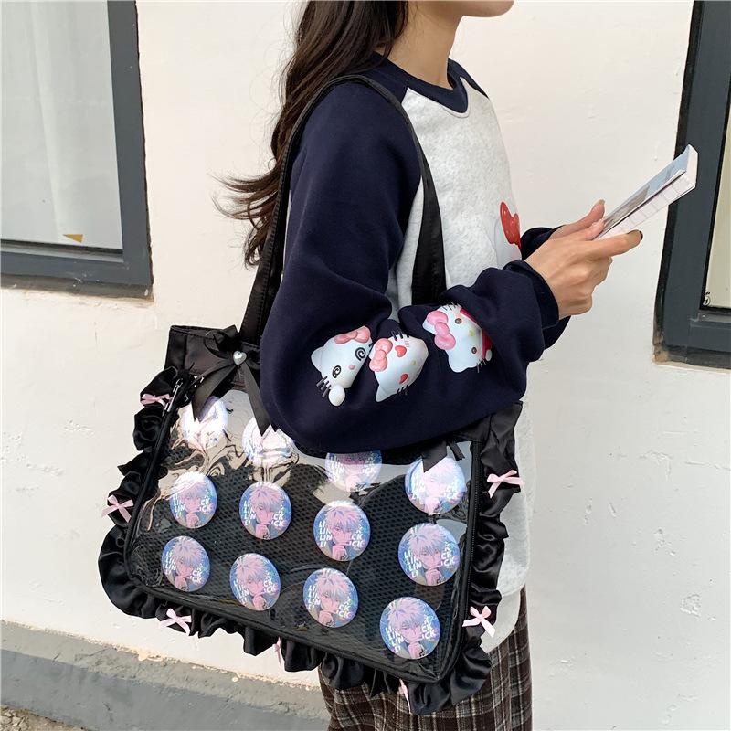 Anime Top Handle Bag Large Capacity Bow Ribb Design for JK Girls Textured Casual Shoulder Bags Simple and Versatile Ita Bag