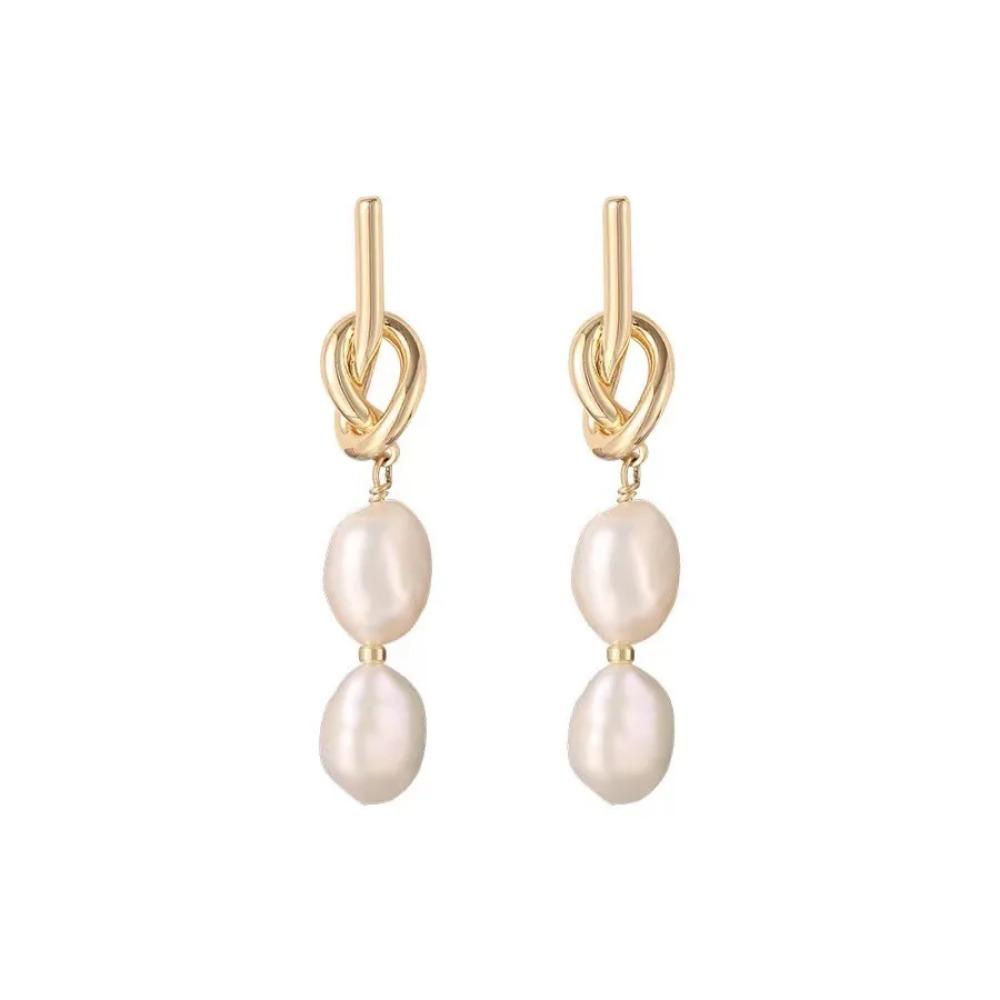 2024 New Personality Metal Knot Baroque Pearl Dangle Earrings for Women Vintage Long Pendant Earrings Luxury Jewelry Girls Gift
