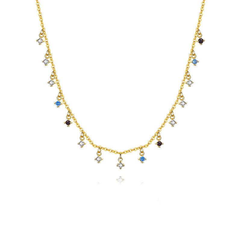 

Fashion Light Luxury Geometric Square Tassel Zircon Necklace Clavicle Chain for Women 925 Sterling Silver Jewelry золотой