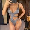 Sexy Asymmetric Plaid Cut Out One Piece Swimsuit Women Swimwear Female Monokini High Leg Cut Bather Bathing Suit Swim Lady