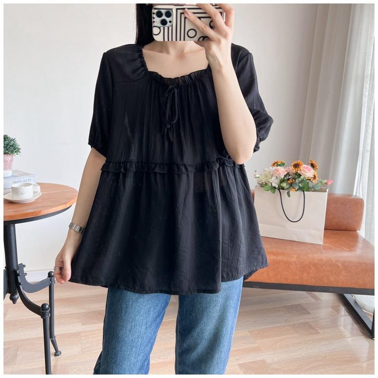 Women Plus Size Summer Short‑Sleeve Top Big Round Neck Korean Fresh Style Pullover Blouse For 3XL‑9XL Up To 300Lbs