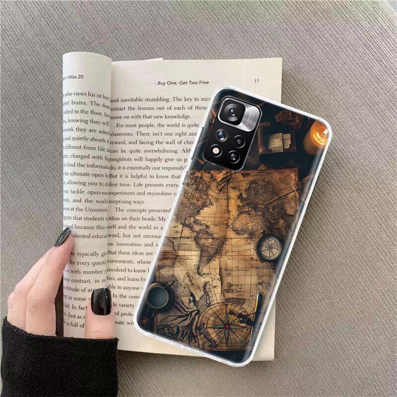 Kompass Karte Reise Handyhülle Für Redmi Note 13 12 Pro Plus 14 15 Pro 5G 11 11T 11E 11S 10 Pro 10S 9 9S Hülle Handy Klar TPU Kappe