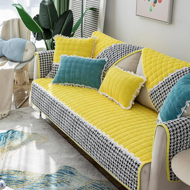 Sofa Cushion Thick Corduroy Non-Slip Cushion Simple Modern Leather Sofa Cover Winter Plush Sofa Slipcover