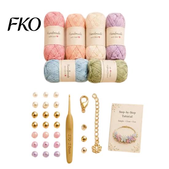 Natural Aesthetic Bracelet Kit DIY Nature-Inspired Crochet Kit, 3D Animals Plants Hand-Crocheted Beaded Flower Maple Dragonfly Butterfly
