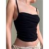 H Home European and American Women's Clothing Basic All-Matching Pure Color Ruched Low Collar Camisole Pure Desire Silm Slim Bottoming Top