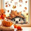 Decorative Window Film for Autumn Decor Static Sticker with Cute Animals & Maple Leaves, Removable Harvest Durable Clings Store Fronts
