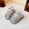 Rhinestone Princess Sandals: Non-slip, Soft-soled Bow Shoes for Girls, Perfect Summer Roman Style for Big Kids and Students.