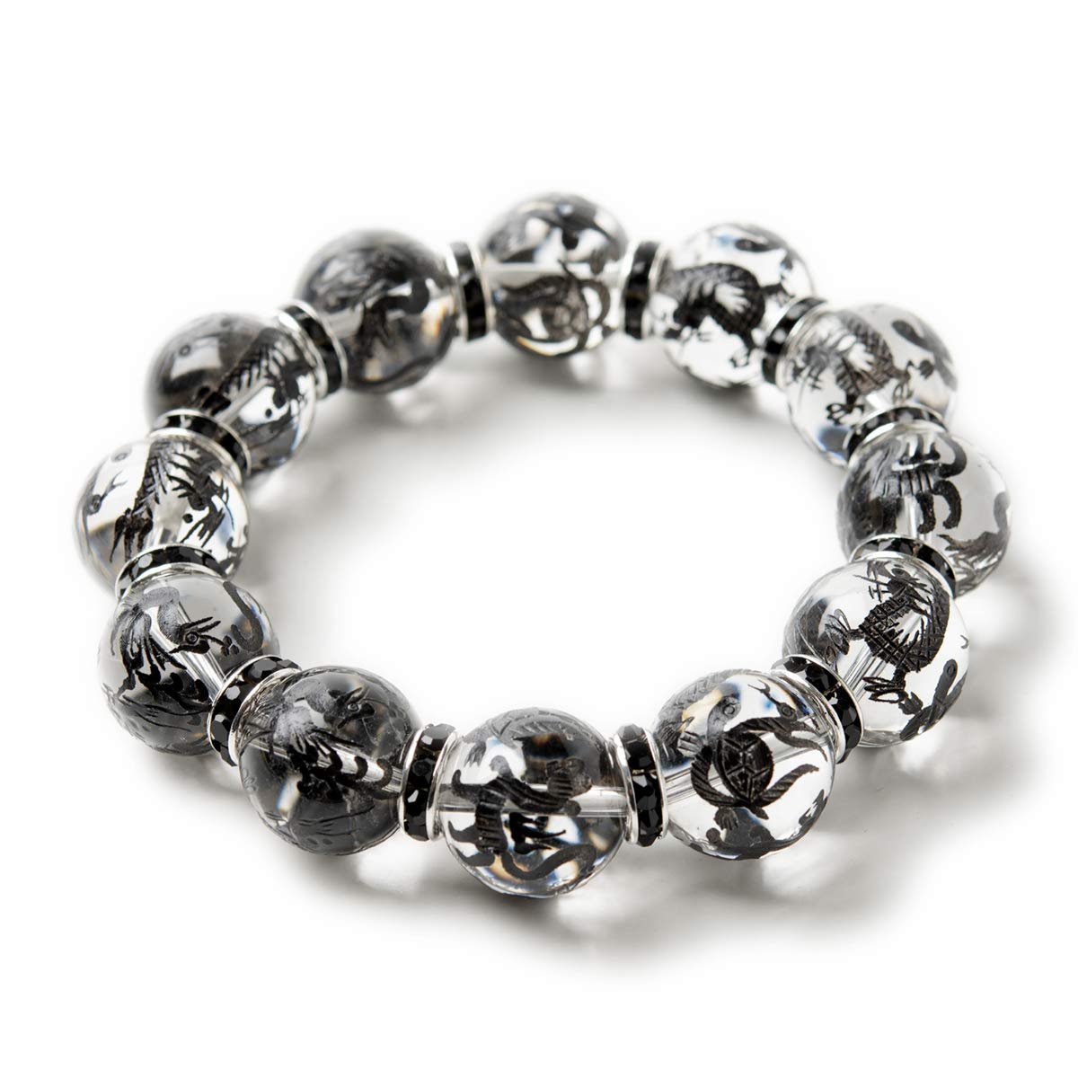 

Black Carved Four Divine Beasts Crystal 16mm Black Rondelle Bracelet Prayer Beads Power Stone [Ishiki] Men s [b560] чорний