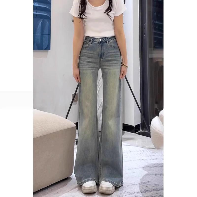 Women's High Waist Flare Jeans Micro Flare Pants Vintage Washed Casual Relaxed Fit Denim Trousers