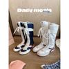 Cowhide Version~ Miu Series Martin Boots Women's Sports Style Boxing Boots Color Matching Strap Boots