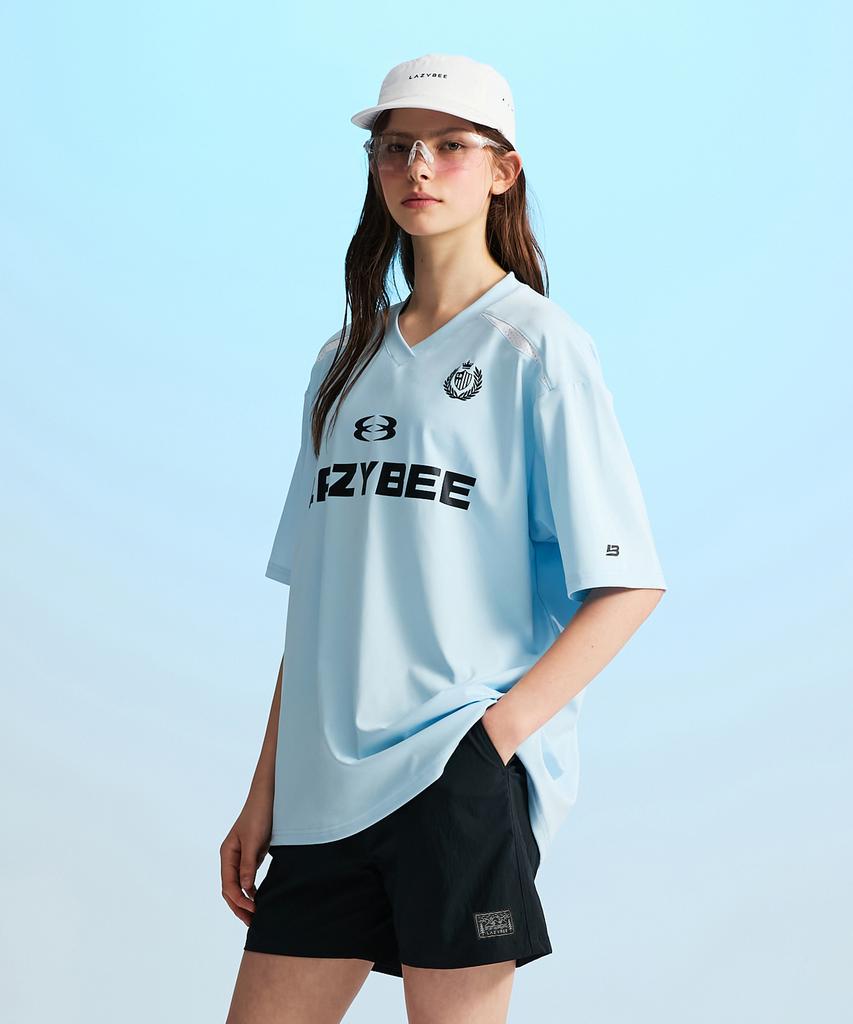 Leijibi [Set] Hydro Mesh Performance Short Sleeve Rash Guard + Swim Shorts Set W Sky Blue