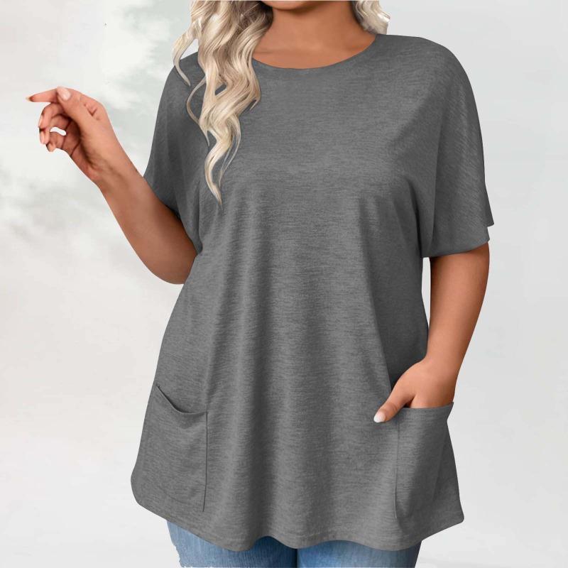New Summer Women's Plus-size Casual Short-sleeved Loose Solid-color T-shirt