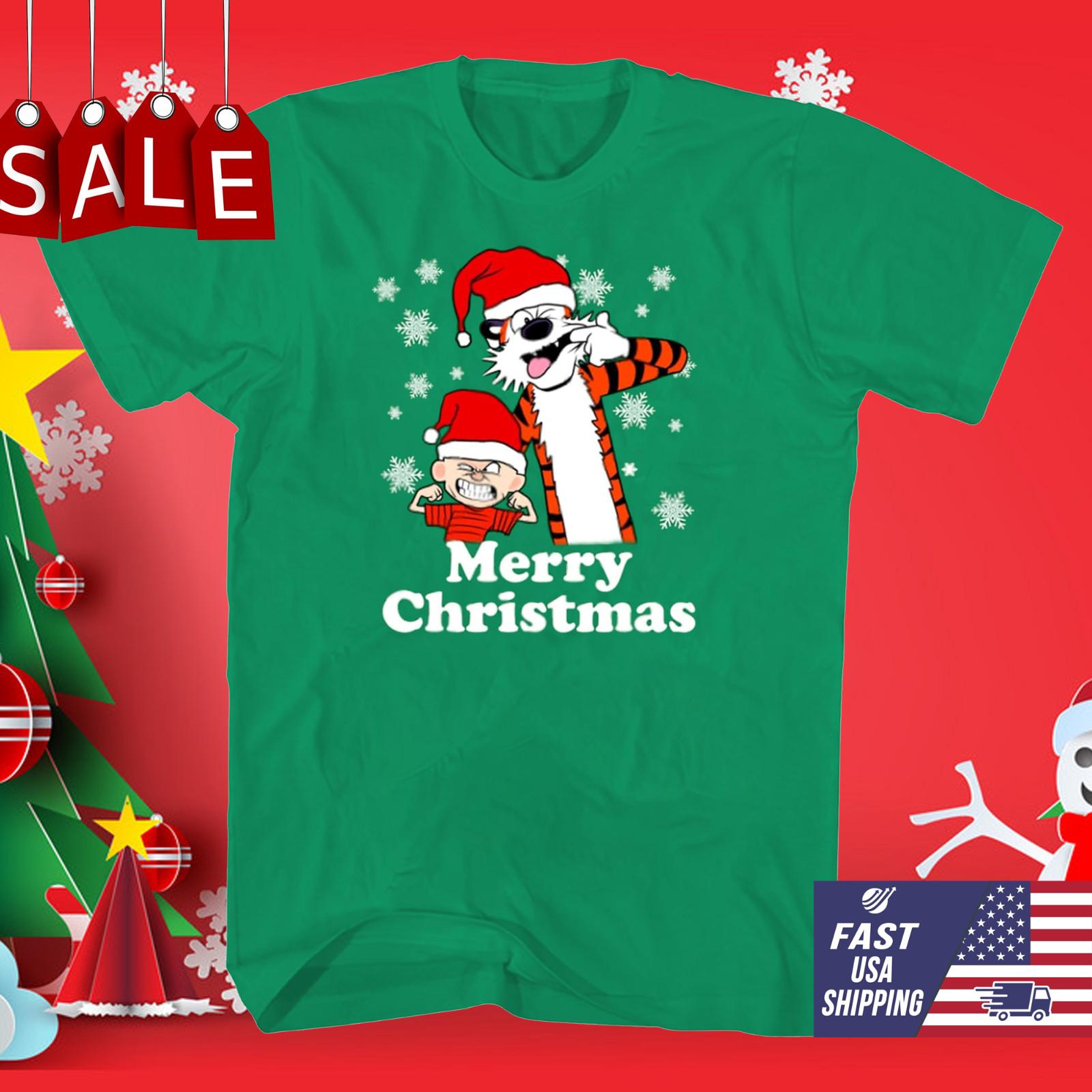 Calvin and Hobbes Happy Holiday Merry Christmas S to 5XL Green T-shirt TU376 XXXXL