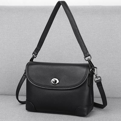 First Layer Cowhide Leather Women'S Bag Multi-Compartment Flip Cover Single Shoulder Portable Messenger Bag Soft Leather Square Bag Underarm Tide