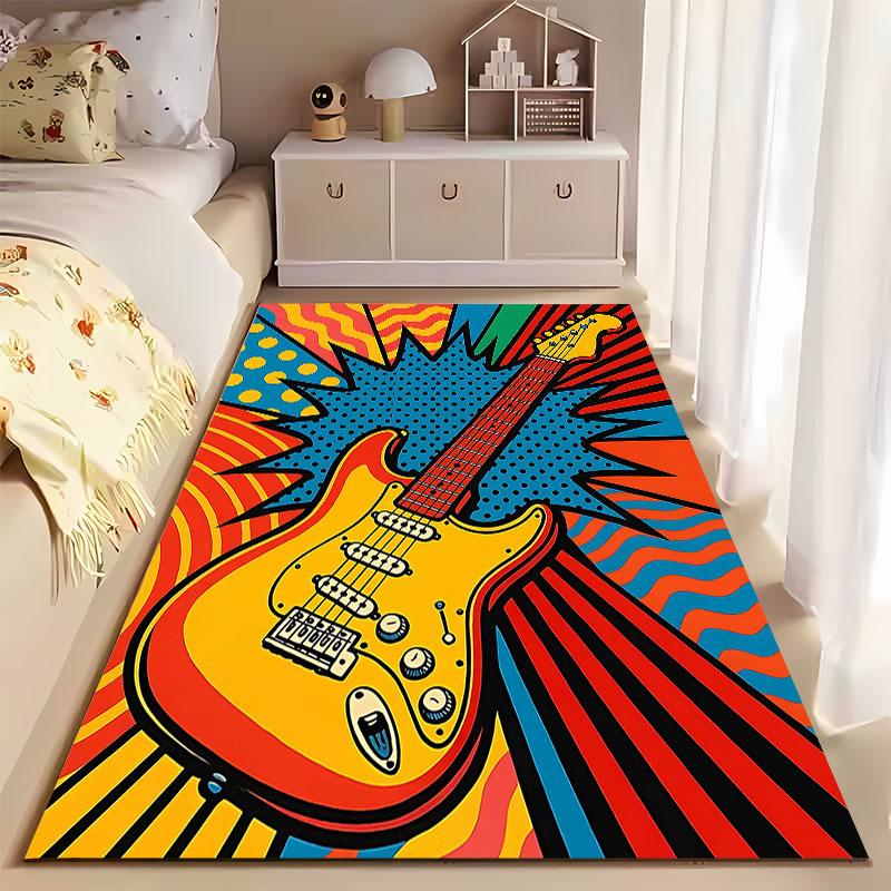 Colorful Pop Art Guitar Carpet suitable as a non-slip mat for the living room or bedroom sofa