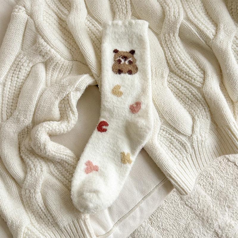 

Зимние носки из австралийского флиса для девочек, милые мультяшные пушистые носки до середины икры, носки из толстого махрового флиса Kapipala 1 pair