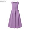 ZANZEA Women Summer Round Neck Casual Sleeveless Long Dress