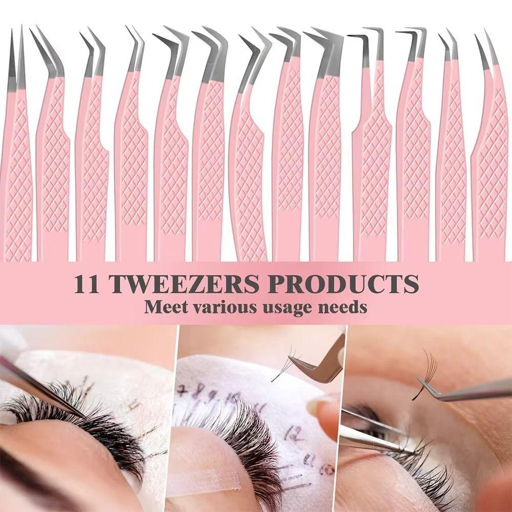 Anti-static Eyelash Extension Tweezer Stainless Steel Fiber Tip Makeup Tool Beauty Salon