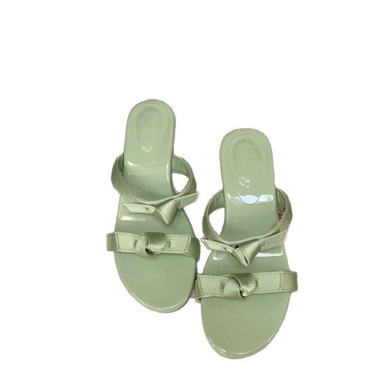 Wedge heel bow open-toed slippers women's outer wear 2025 summer new French fairy style heightening sandals